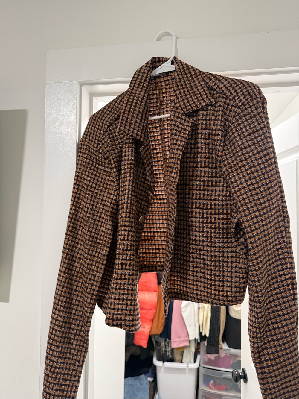 Brown Check Cropped Women's Jacket